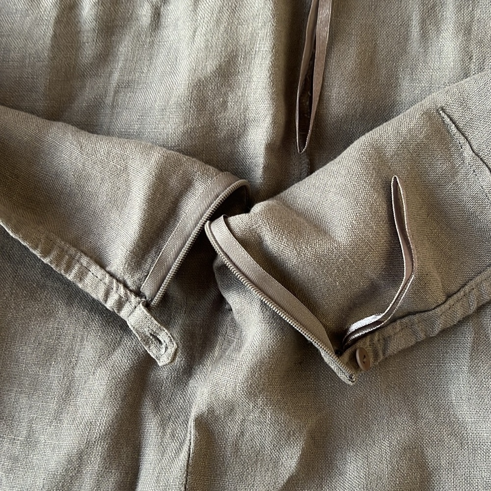Eileen Fisher Medium Linen Taupe Side-Zip Pants - Picture 6 of 11